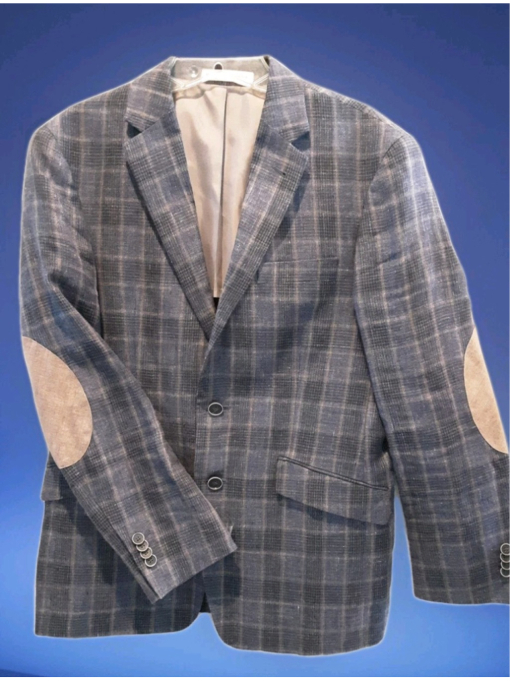 JOSEPH ABOUD-Linen Blazer-Tessuti Sondrio Fabric-Blues/Tan Check Plaid-38 Slim